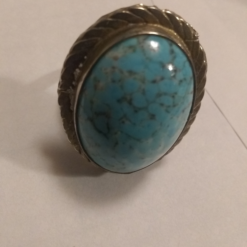 Vintage Large Mexico silver turquoise ring